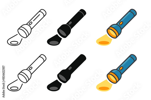 Illuminated Flashlight Sequence. Flashlight lying diagonally with beam illuminating small circle ahead, subtle lighting effect,