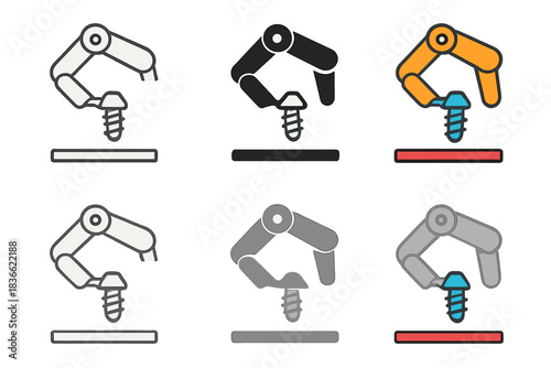 Mechanical Arm Sequence. Mechanical arm holding bolt above platform, balanced precise alignment, first in line style with thin