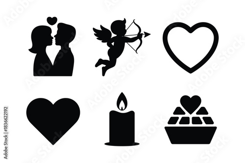 Valentine s day icons featuring love symbols and romance
