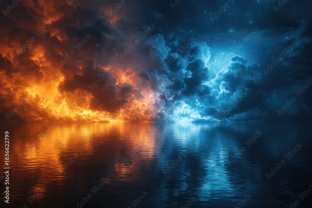 Naklejka premium Dramatic Landscape with Fire and Ice