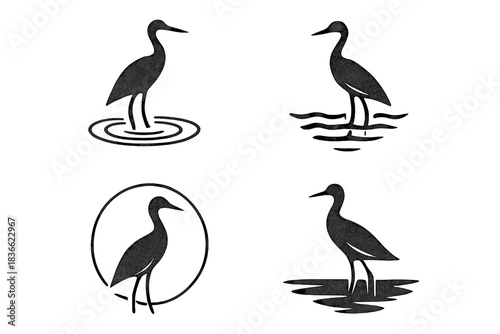 Rippling Silhouette Icons. Icons for: ripples circling a thin-legged silhouette, gentle waves tracing a tall outline, faint rings