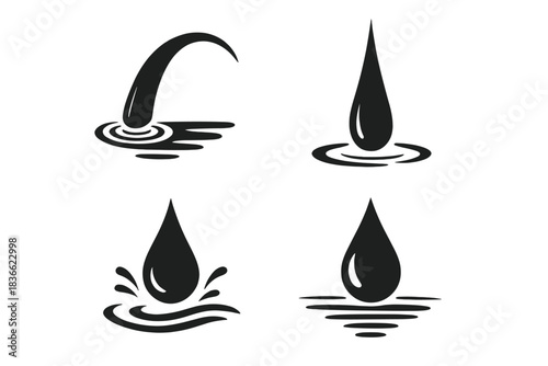 Water Dive Icons. Icons for: a diving arc near silver ripples, a swift descent beside liquid shine, a sharp plunge facing