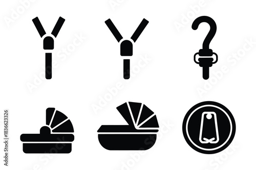 Collection of baby stroller and accessory icons