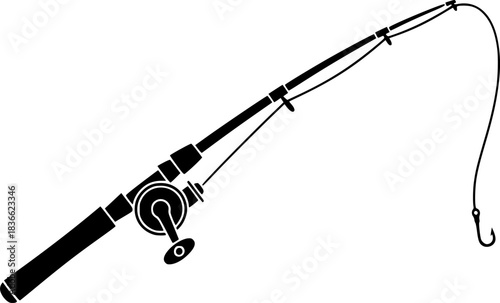 fishing rod silhouette, fishing rod icon, vector illustration
