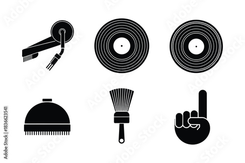 Collection of black and white icons representing various objects