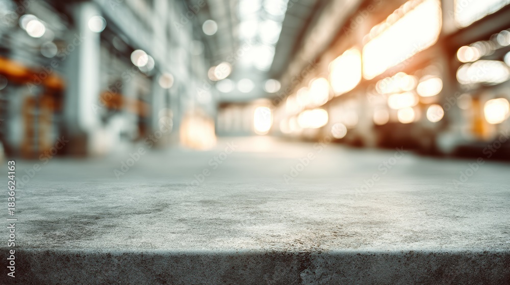 Obraz premium An Industrial Background with Blurry Lights and a Textured Surface, evoking modernity