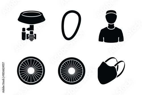 Collection of black and white icons representing various objects