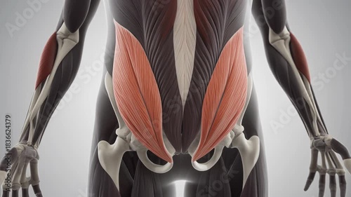 Anatomical animation of human iliacus muscle and iliac fossa