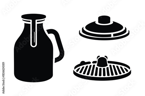 Black silhouette of a bottle with two different caps