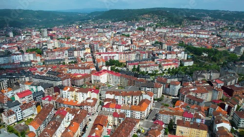 Aerial panorama view from the old town of the city Ourense on a sunny  summer afternoon in Spain