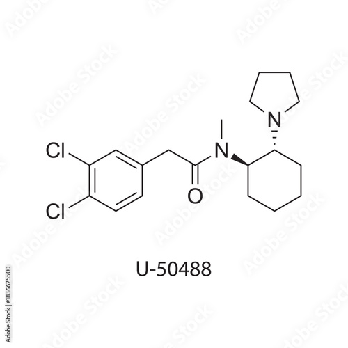U-50488 Chemical Structure Illustration skeletal formula on white background. Simple chemical illustration.