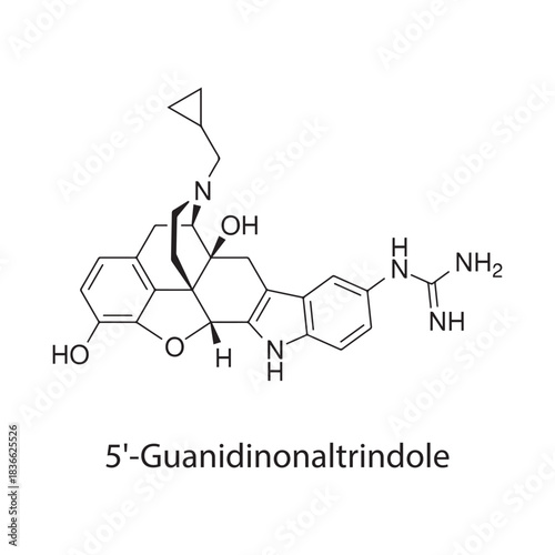 5'-Guanidinonaltrindole Molecular Structure skeletal formula on white background. Simple chemical illustration.