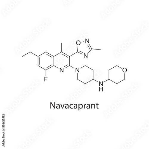 Navacaprant Molecular Structure Vector skeletal formula on white background. Simple chemical illustration.