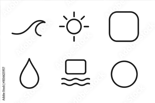 Silent Texture Icons. Line style icons of Silent Texture: curved shade, glowing reflection, soft contour, deep hue, quiet surface,