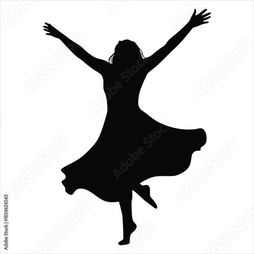 Dancing Woman Silhouette in Flowing Dress – Elegant Artistic Pose Illustration