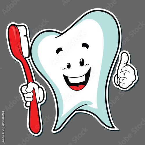 Smiling Tooth Character with Toothbrush – Fun Dental Hygiene Cartoon