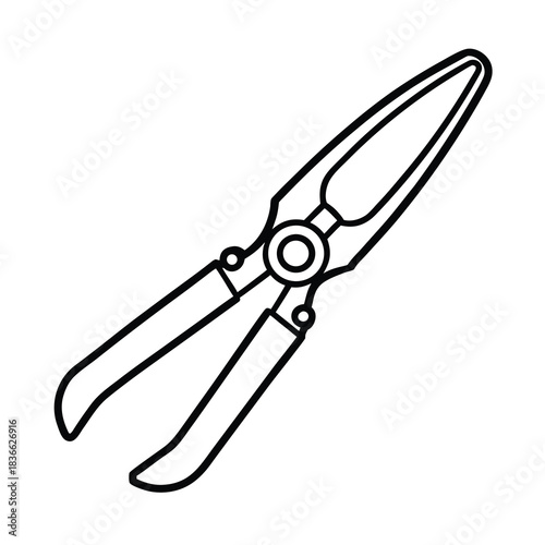 Garden scissors isolated on white background with metal sharp blade and handle tools