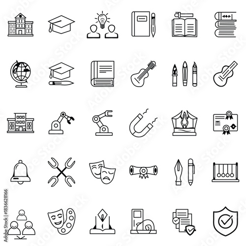 Collection of education and learning line icons for school and university concept