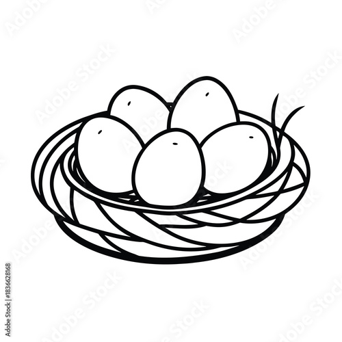 Isolated vector illustration of a wicker basket filled with fresh brown and white organic eggs for Easter and healthy breakfast