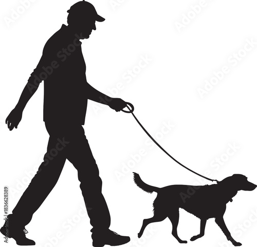 Man Walking Dog Silhouette Vector Illustration