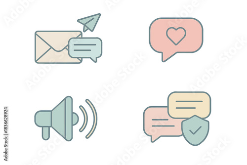 Communication Icon Set. Isometric vector illustration set Communication flow series: sending message animation, received like