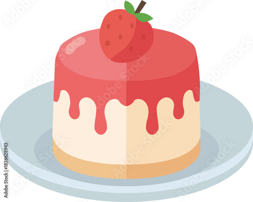 Sweet strawberry mousse cake dessert on a plate