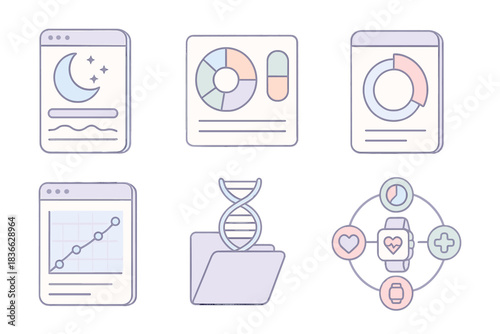 Holistic Health Interfaces. Isometric vector illustration set of holistic optimization suite: sleep optimization interface,