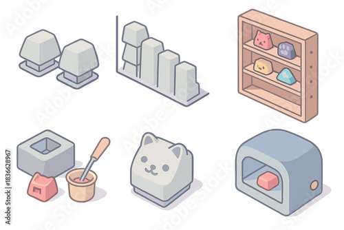 Mechanical Keyboard Artisans. Isometric vector illustration set of mechanical keyboard artisans: SA vs Cherry profile comparison,