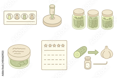Artisanal Pickle Fermentation. Isometric vector illustration set Artisanal pickle fermentation tracking: shelf label with