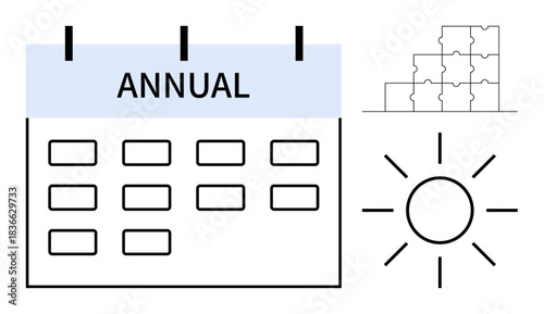 Annual planning concept. Annual calendars help organize schedules and tasks efficiently. Annual reminders support productivity and time management. Perfect for business, education, goals, strategy