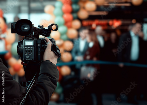 The cameraman is skillfully operating and filming with a professional digital camera, carefully adjusting the focus and composition to capture high‑quality footage