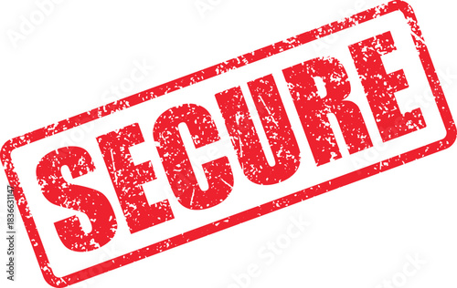 With distressed effect, the word secure displays in a red box against a transparent backdrop