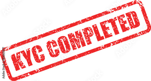 Red rectangular rubber stamp shows KYC COMPLETED text against a white background