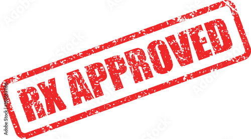Red rectangular RX Approved rubber stamp shows textured approval on white background