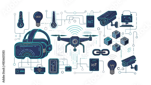 Internet of things iot devices vr drone security camera smart technology future innovation connectivity system