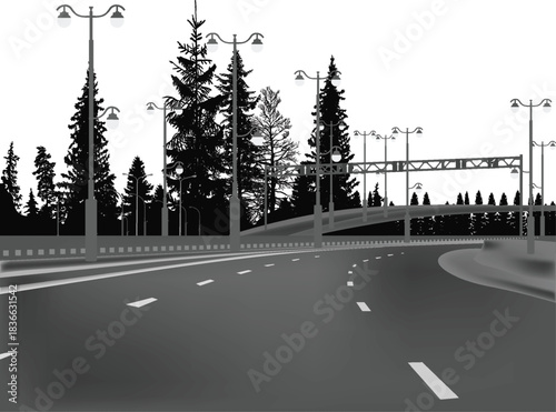 empty road and grey electrical towers isolated on white