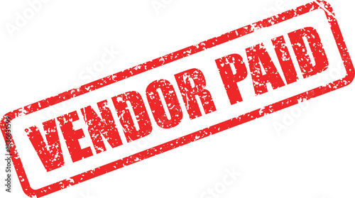 Red vendor paid rubber stamp grunge mark is displayed on a white surface