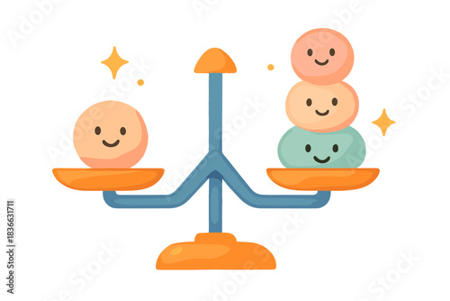 Playful Balance Scale. A playful "team composition" balance scale with happy weights, tiny sparkles around, gentle friendly colors