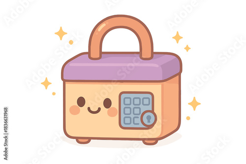 Playful Digital Lockbox. A playful "digital temptation" lockbox with a happy expression, tiny sparkles around, gentle friendly