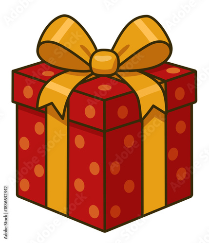Christmas gift box illustration. Red box with bow