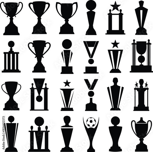 Trophy Cup and Award Silhouette Icon Set