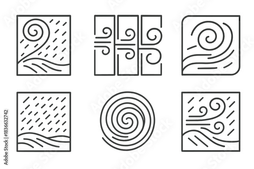 Abstract Polar Wind Triptychs. Icons for: minimalist frozen storm diagrams, abstract polar wind triptychs, linear ice motion