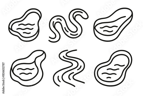 Natural Flow Icons. Icons for: natural flow storage icons, organic water conduits, soft-curved reservoir paths, terrain-shaped
