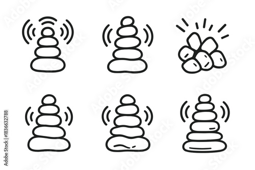 Sound Wave Rock Icons. Icons for: ringing rock pile messages, echoing cairn signals, chiming stone clusters, sonic mound