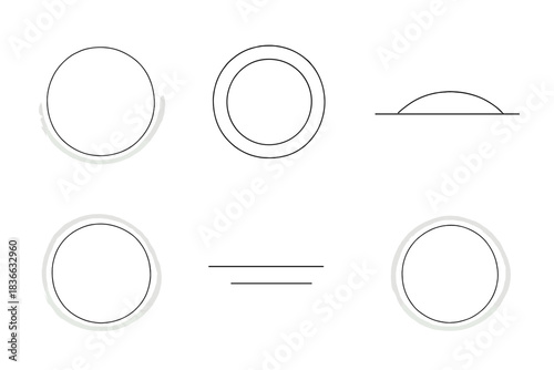 Tranquil Glowing Lines. Line vector icons of tranquil perimeter glows: dim circular paths, resting light rings, soft field edges,