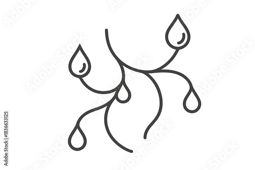 Delicate Connection Flow. Line style icons of delicate connection flow: curved veins, droplet intersections, smooth contours,