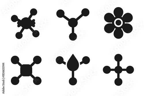 Confectionery Network Icons. Solid style icons of refined confection networks: candy node, syrup junction, blossom hub, caramel