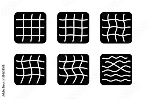 Luminous Water Grids. Solid style icons of charged joining hubs: electrified connection, thunderous convergence, interlocking