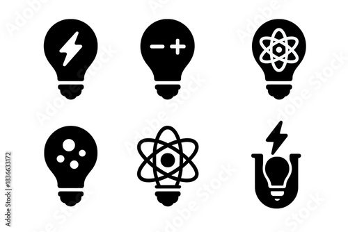 Electrified Hint Icons. Solid style icons of electrified hints: charged hint, ionic suggestion, electrified notion, particle-based