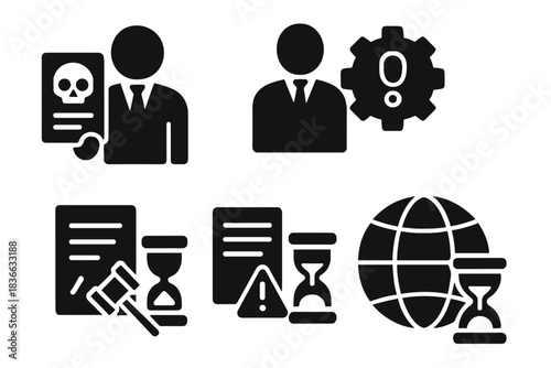 Solid Style Ultimatum Icons. Solid style icons of fleeting ultimatum designs: dark offer, dusky proposition, shadowy term, dim